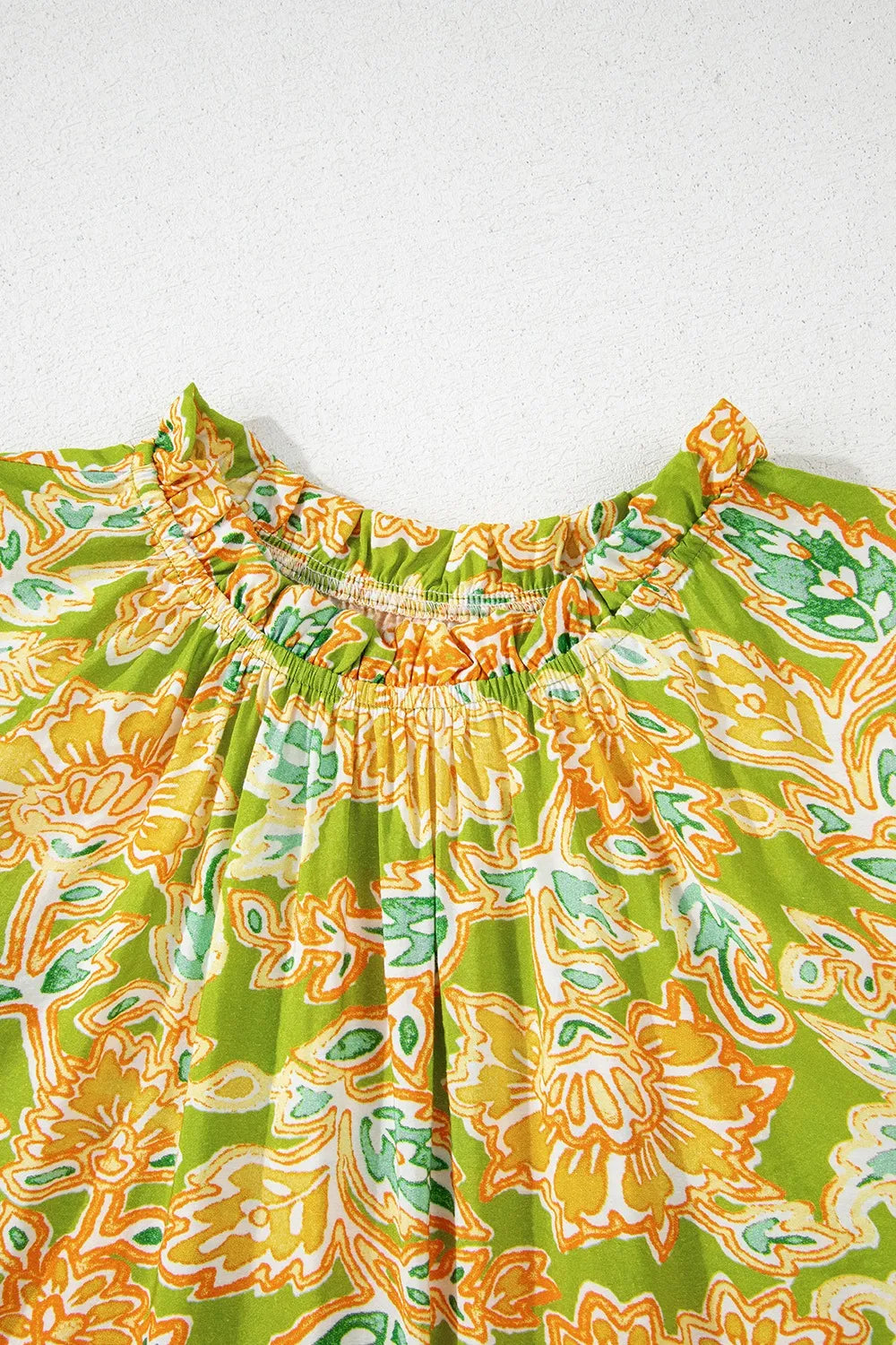 Multicolour printed bubble sleeve blouse, patchwork design, Verve369 fashion.