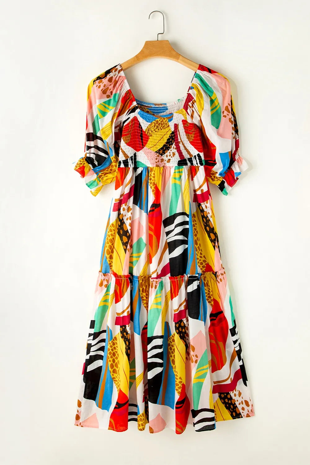 Verve369 floral print square neck midi dress with short sleeves.